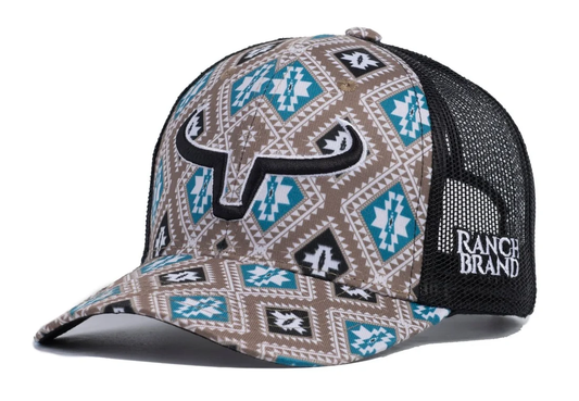 Ranch Brand Ponytail Cap for Women - Aztec 3 | Black & White Logo