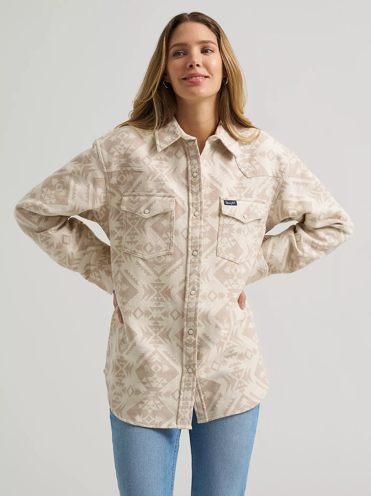 Wrangler Boyfriend Western Snap Shirt - Cream