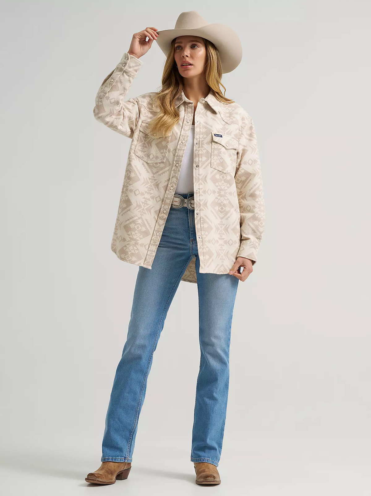 Wrangler Boyfriend Western Snap Shirt - Cream