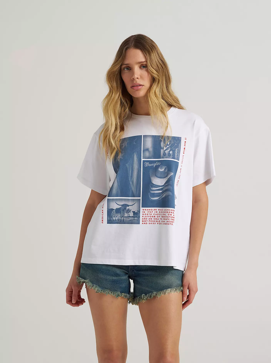 Wrangler Western Collage Girlfriend Graphic Tee - Bright White