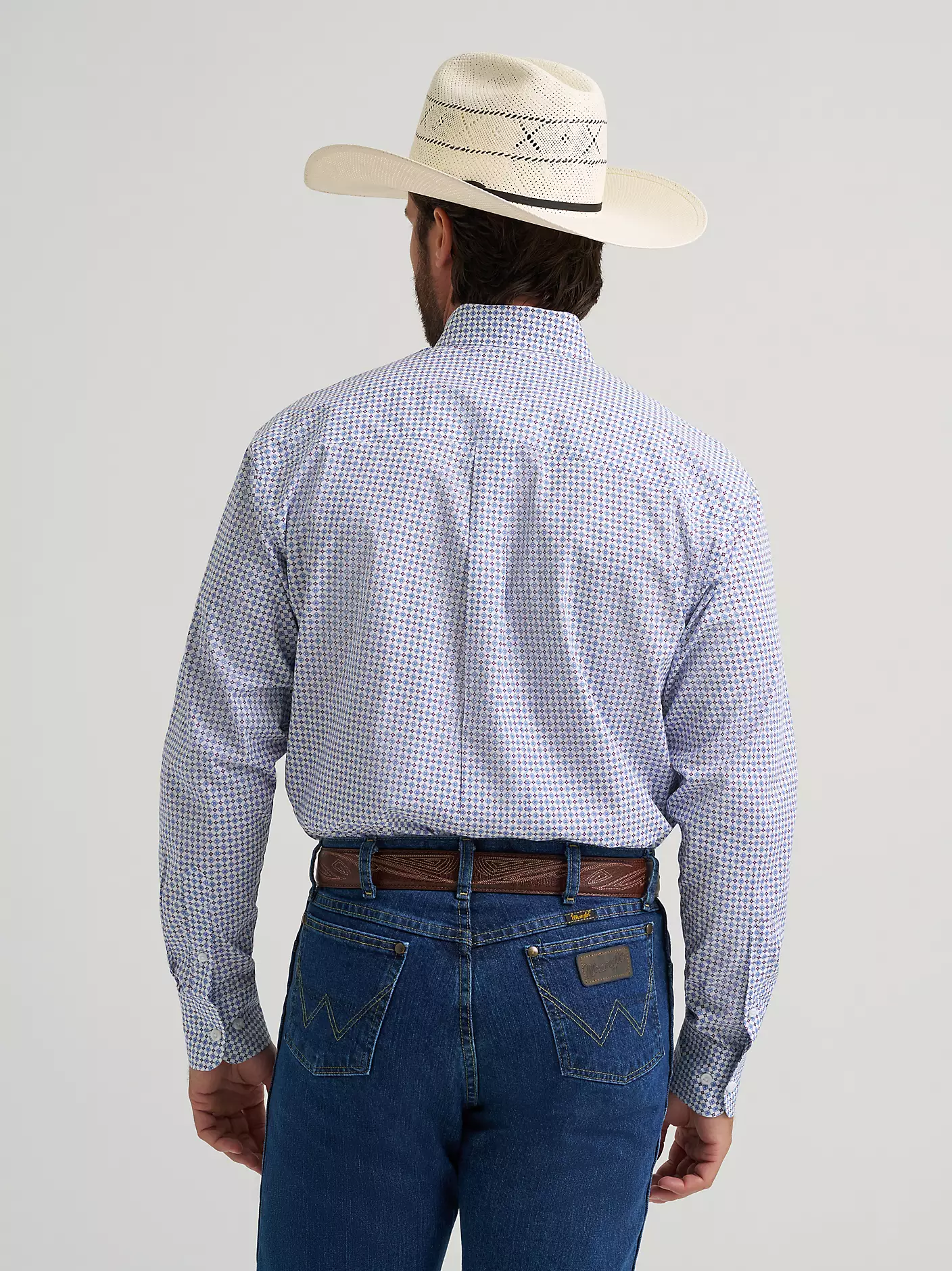 Wrangler® George Strait™ Long Sleeve Button Down One Pocket Shirt - Blue Windows