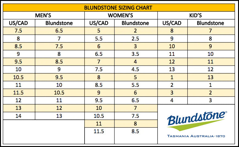 Womens Blundstone Sizing Chart Blundstone Footbed Blundstone