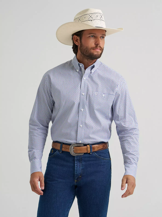 Wrangler® George Strait™ Long Sleeve Button Down One Pocket Shirt - Blue Windows