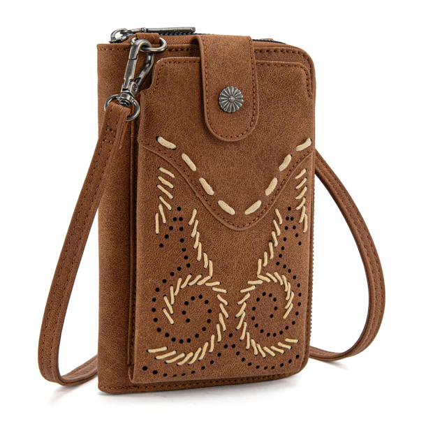 Wrangler Western Stitch RFID Phone Crossbody Wallet/Crossbody - Brown