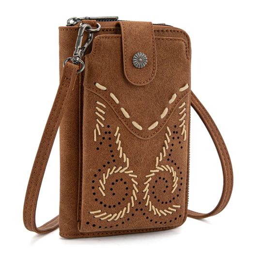 Wrangler Western Stitch RFID Phone Crossbody Wallet/Crossbody - Brown