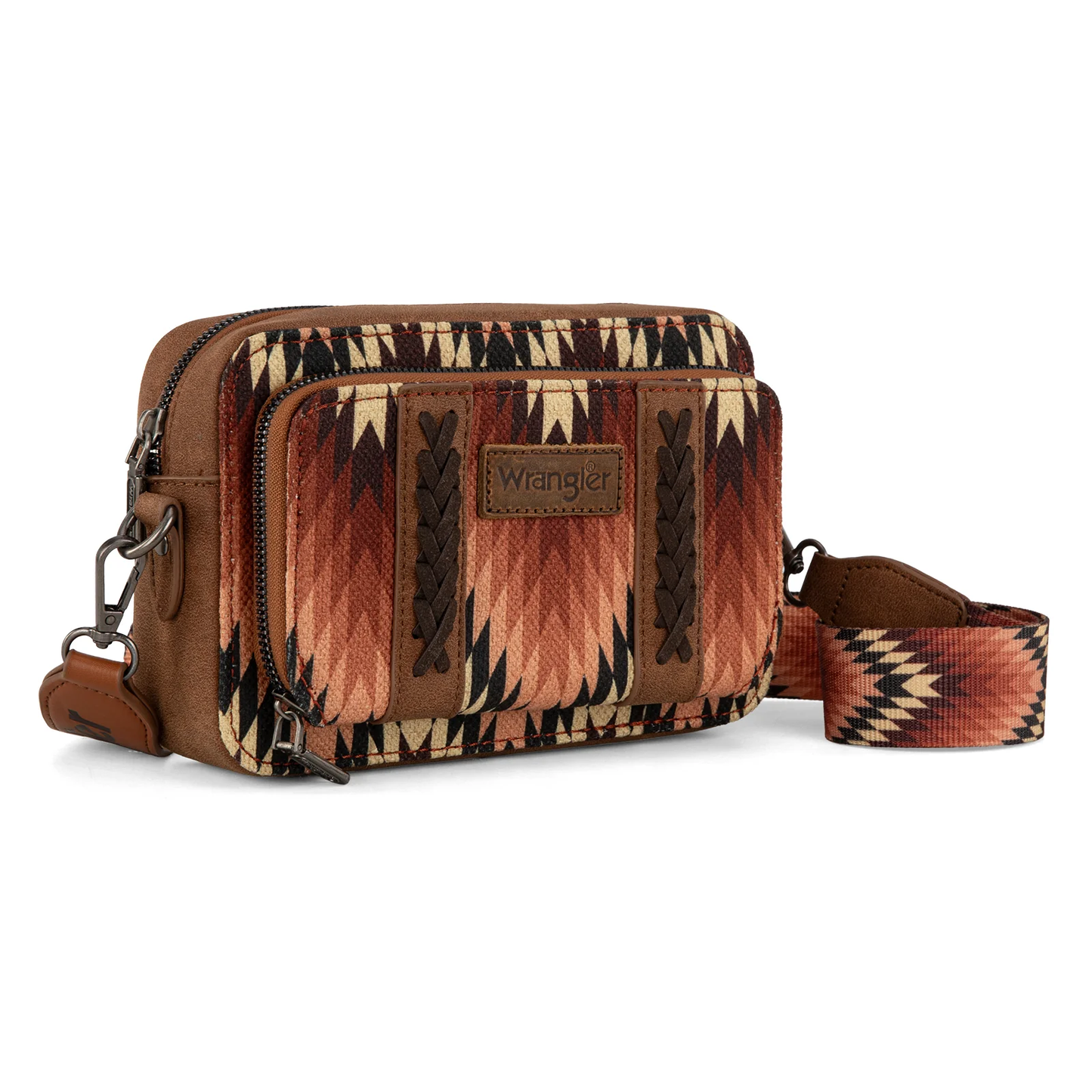 Wrangler Southwestern Pattern Dual Sided Print Crossbody Purse With Wallet Compartment - Brown