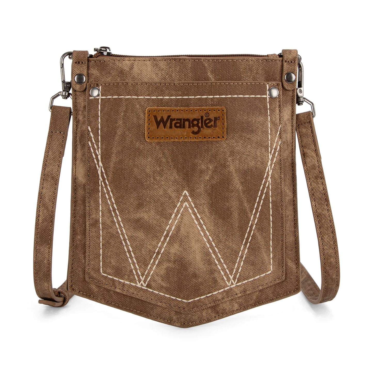 Wrangler "W" Stitch Water Repellent Denim Pocket Crossbody - Brown