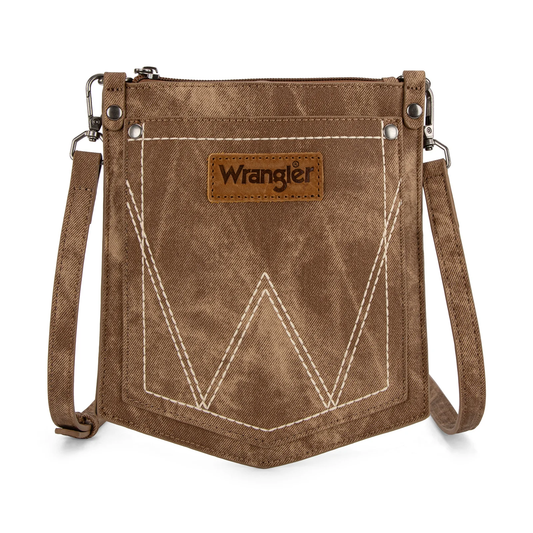 Wrangler "W" Stitch Water Repellent Denim Pocket Crossbody - Brown