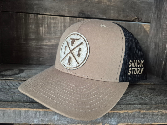 Shack Story cowhide laser patch cap round - Taupe