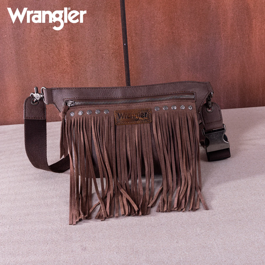 Wrangler fringe fanny pack belt sling bag - Coffee