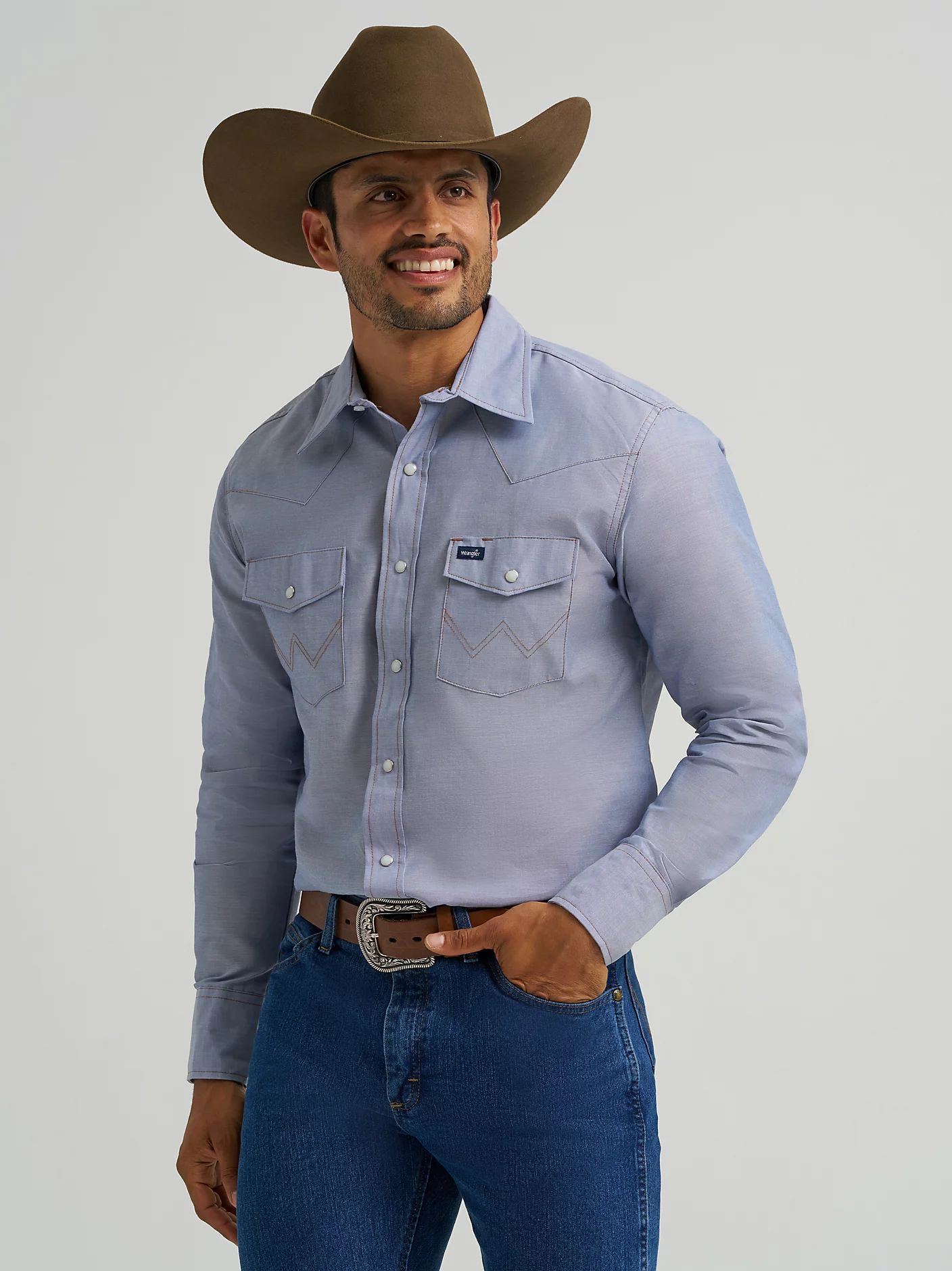 Wrangler Cowboy Cut Long Sleeve Western Snap Chambray Work Shirt