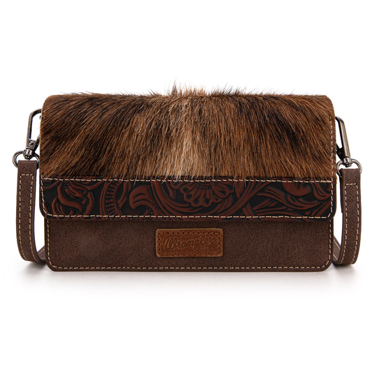 Wrangler Genuine Hair-On Cowhide Wallet/Crossbody - Coffee