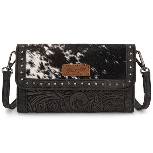 Wrangler Genuine Cowhide Wallet/Wristlet/Crossbody Bag - Black