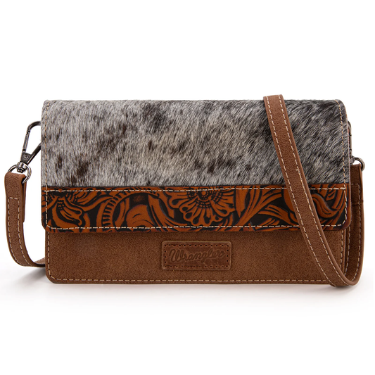 Wrangler Genuine Hair-On Cowhide Wallet/Crossbody - Brown