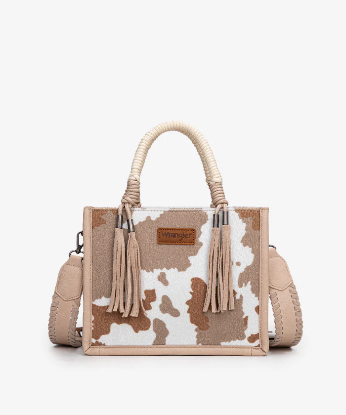 Wrangler Cow Print Tote/Crossbody - Tan