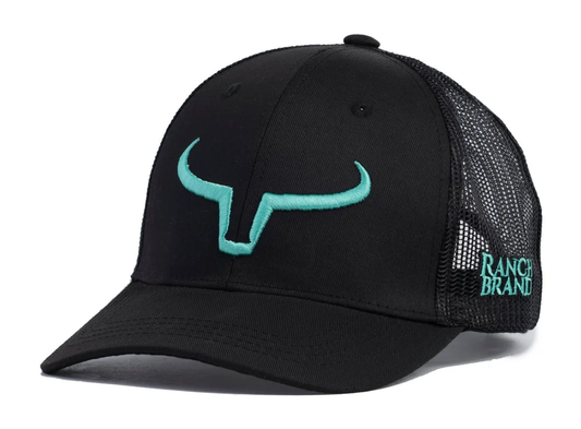Ranch Brand Ponytail Cap for Women - Black & Mesh Black | Turquoise Logo