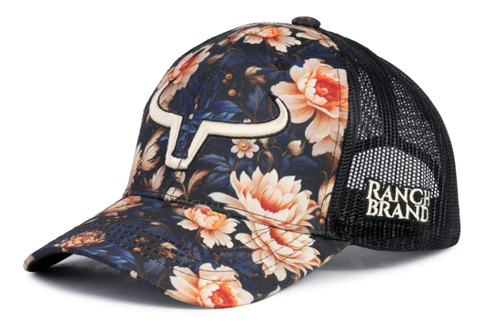 Ranch Brand Women's Ponytail Cap Flower 36 |Cream Logo