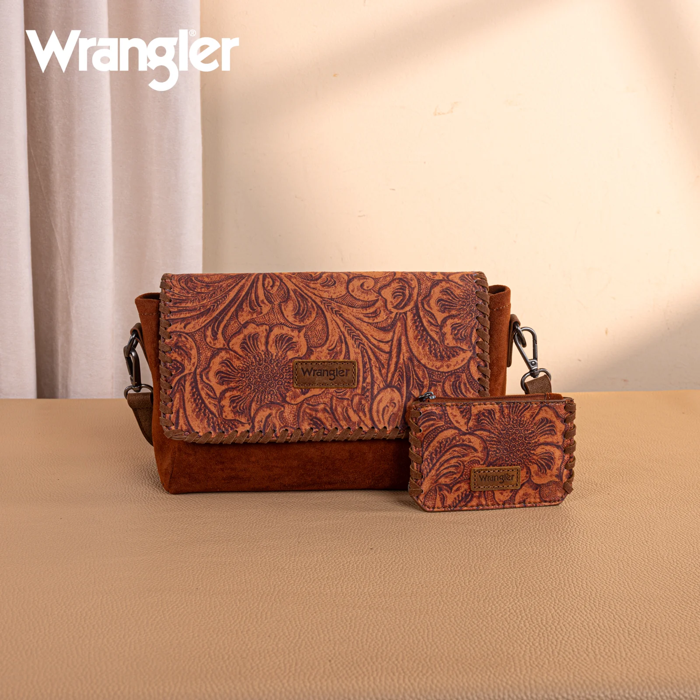 rangler Vintage Floral Printed Crossbody Bag with Small Pouch - Brown