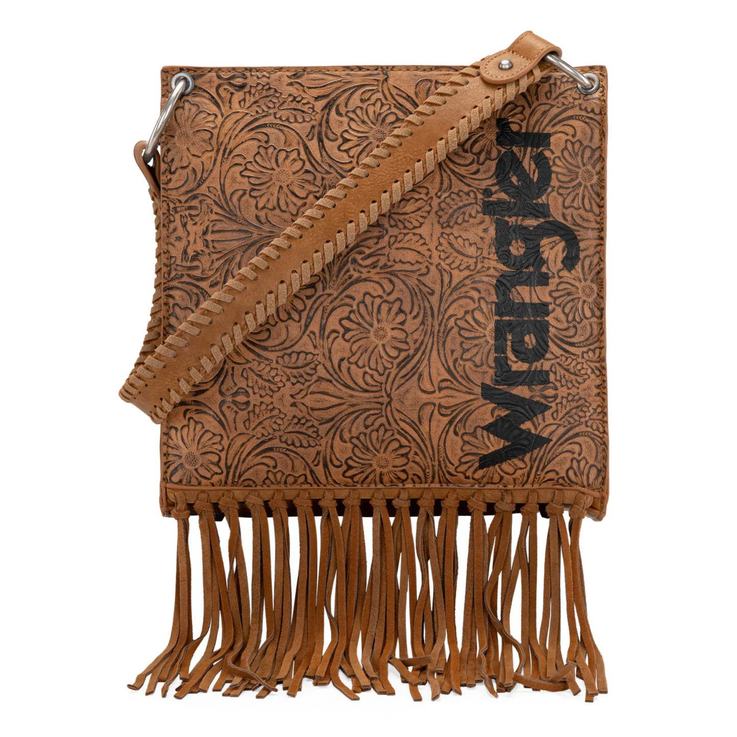 Wrangler Floral Embossed Fringe Concealed Carry Hobo/Crossbody - Light Brown *SALE*