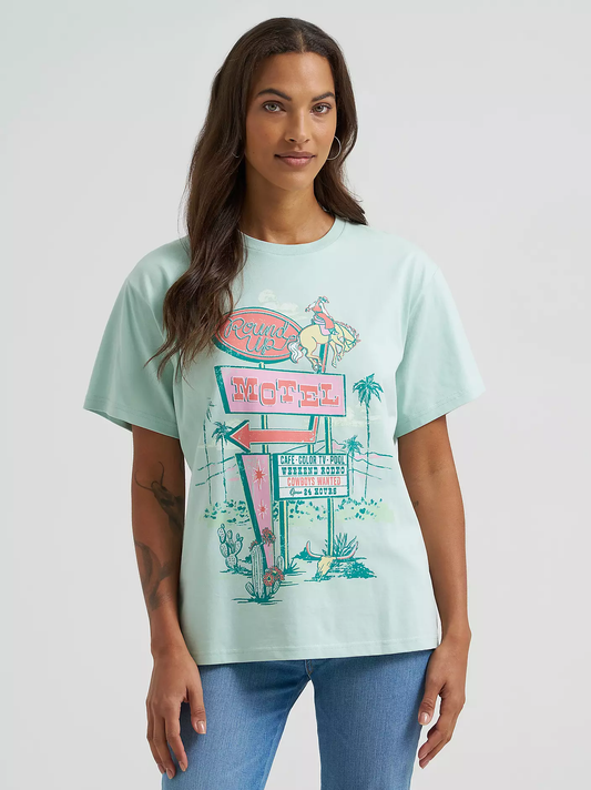 Wrangler Round Up Motel Girlfriend Graphic Tee - Lichen Heather