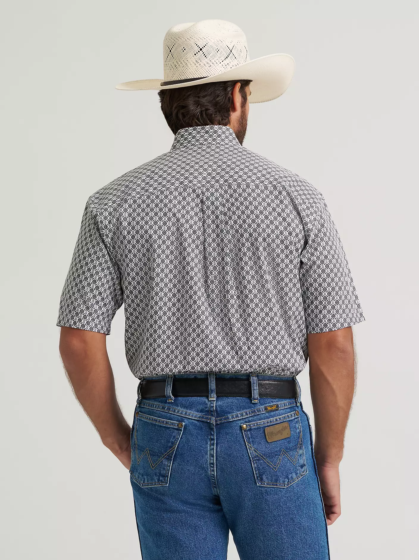 Wrangler® George Strait™ Short Sleeve One Pocket Button Down Shirt - Grey Medallions