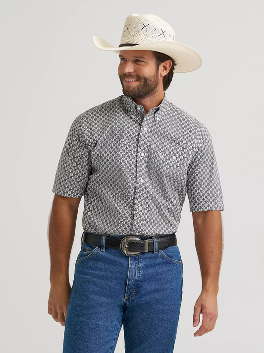 Wrangler® George Strait™ Short Sleeve One Pocket Button Down Shirt - Grey Medallions