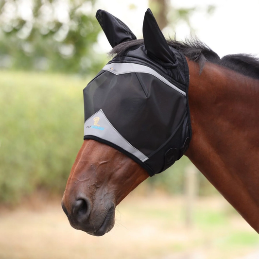 Shires Fine Mesh fly mask with airmstream ears & open forelock