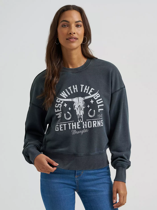 Wrangler Women's Get The Horns Cropped Sweatshirt - Jet Black