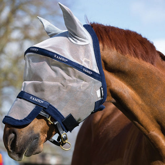 The Rambo® Plus Fly Mask offers dual protection during summer turnout, offering the ultimate protection against flies and the damaging effects of sunlight. Our improved design gives optimum UV eye protection without impairing vision courtesy of our unique