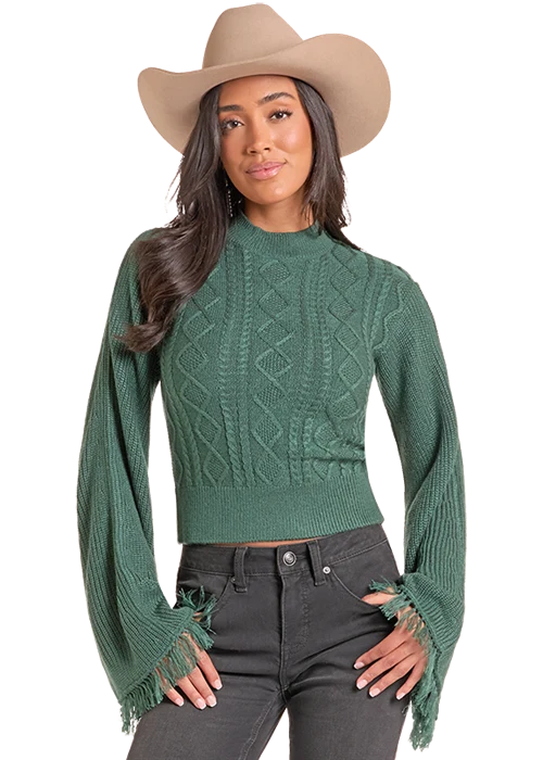 Rock & Roll Cowgirl Flare Sleeve Sweater - Jade