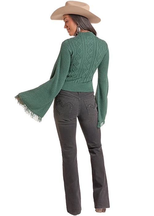 Rock & Roll Cowgirl Flare Sleeve Sweater - Jade