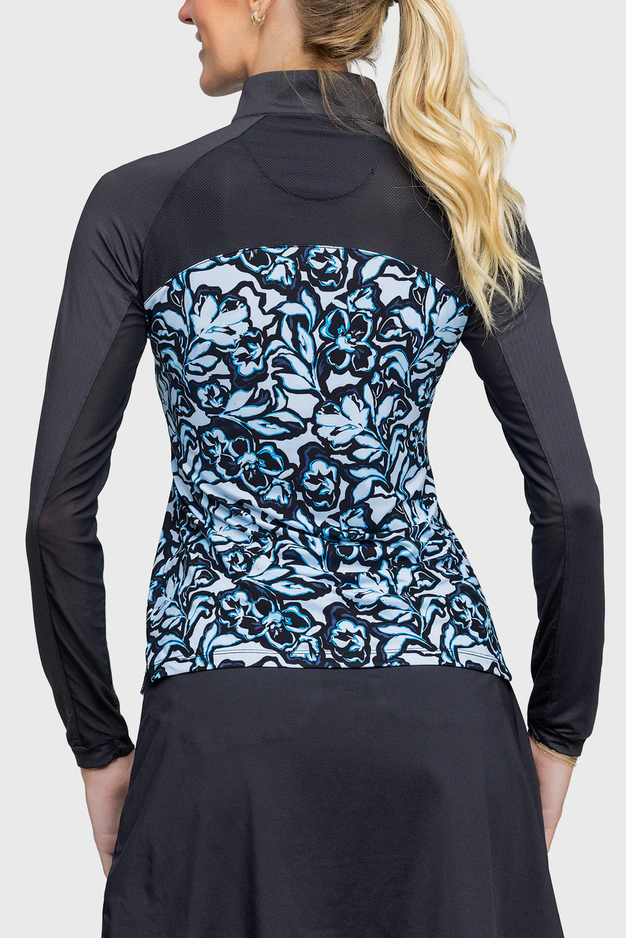 Kastel long sleeve blue foral performance raglan 1/4 zip shirt
