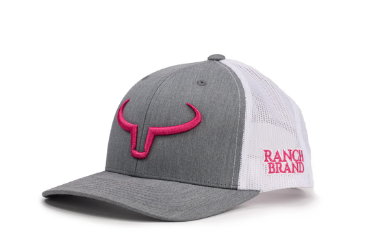 Ranch Brand Rancher cap - Pale Gray & White Mesh | Logo Pink