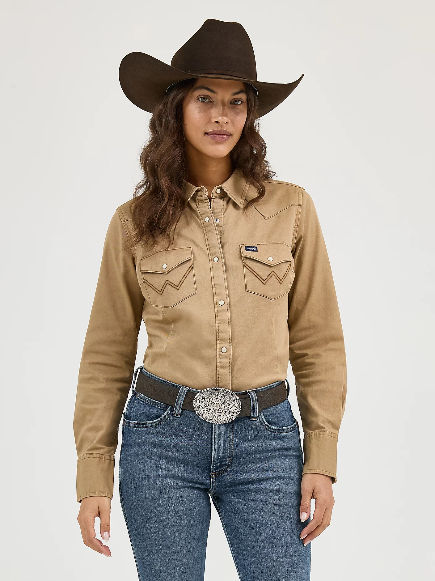 Wrangler Long Sleeve Western Snap With Front and Back Yokes Solid Top