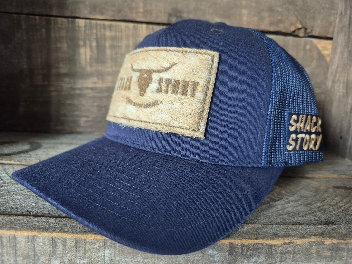 Shack Story Cowhide Laser Patch cap - Blue