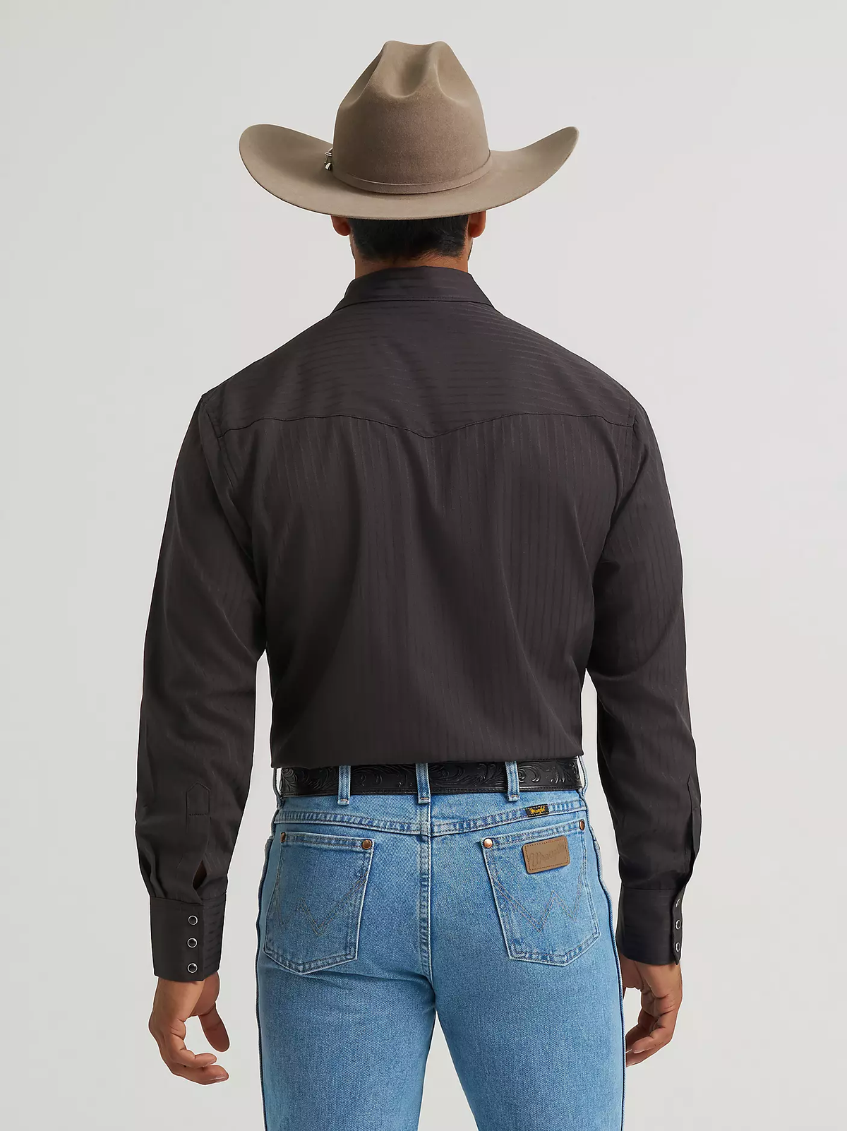 Wrangler® Western long sleeve western snap Dobby stripe shirt - Black