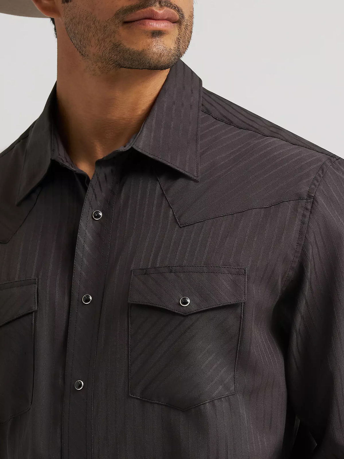 Wrangler® Western long sleeve western snap Dobby stripe shirt - Black
