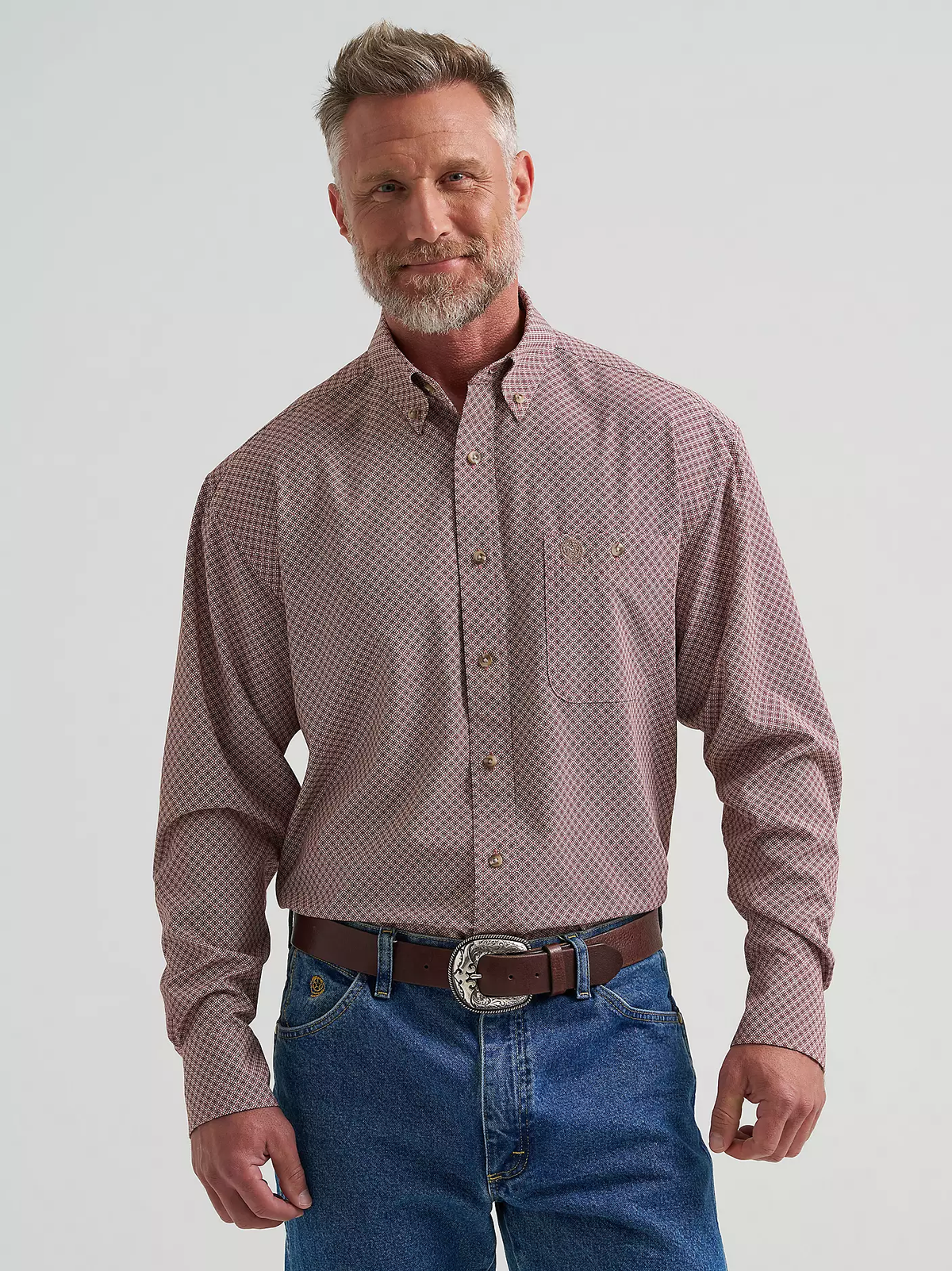 Wrangler® George Strait™ Performance Button Down Shirt - Rust Diamond