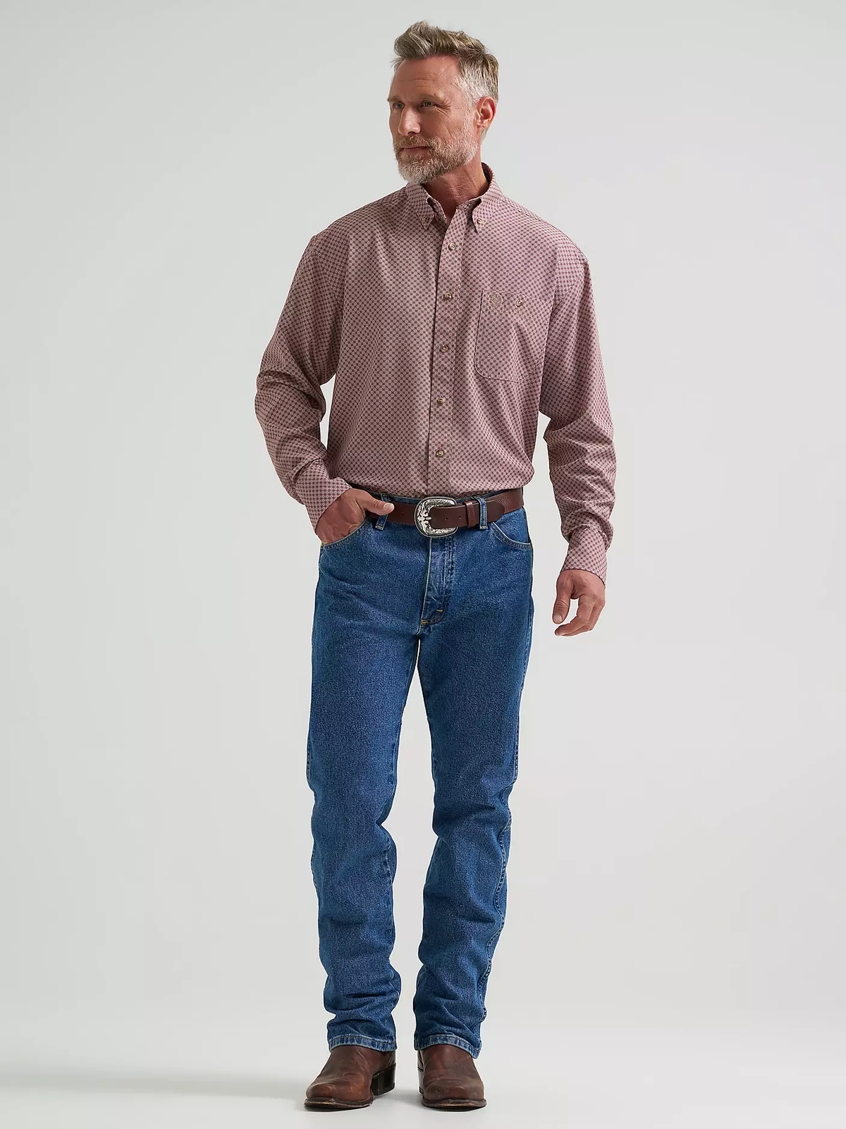 Wrangler® George Strait™ Performance Button Down Shirt - Rust Diamond