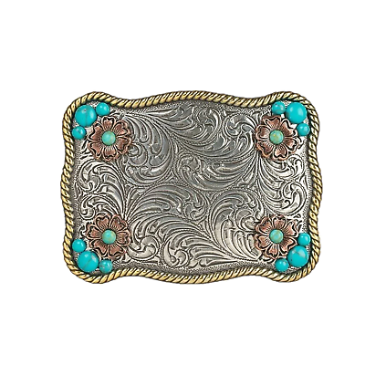 Nocona ladies flower accent & turquoise stones Buckle