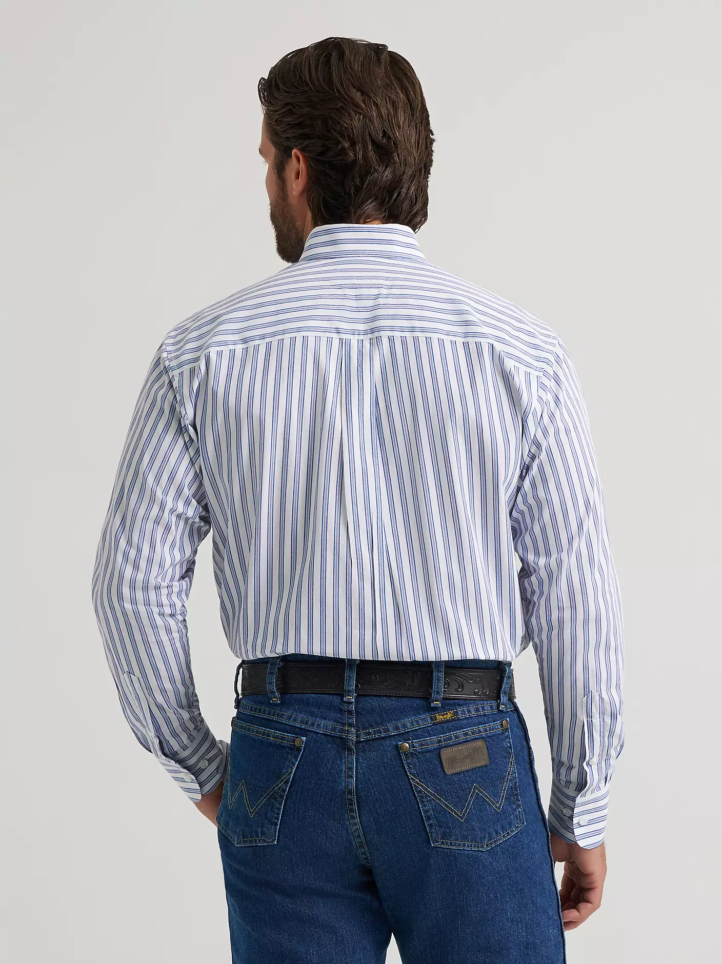 Wrangler® George Strait™ Long Sleeve Button Down One Pocket Shirt - Striped Blue