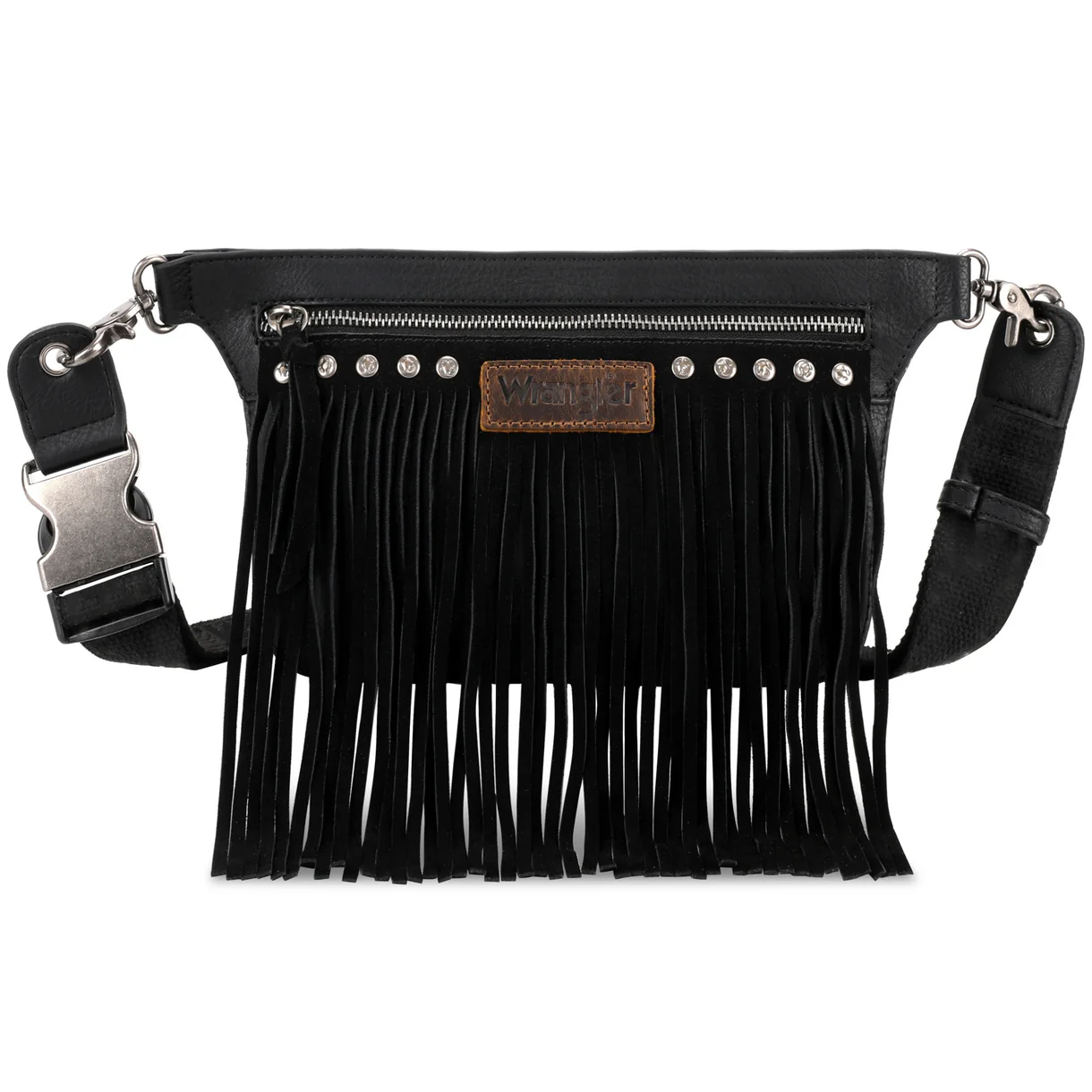 Wrangler fringe fanny pack belt sling bag - Black