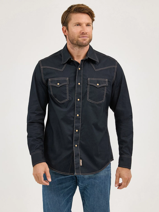 Wrangler Retro Long Sleeve Western Snap Solid Dobby Shirt