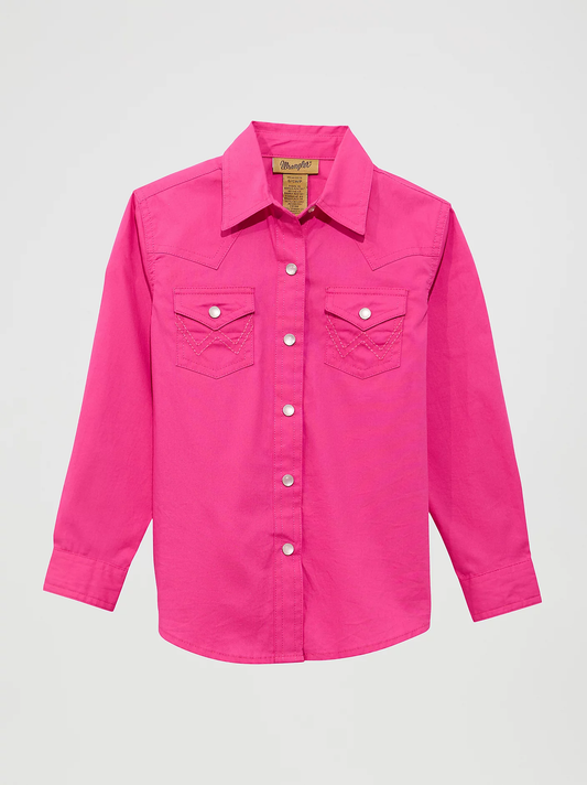 Wrangler girl's long sleeve Solid Western Snap Shirt