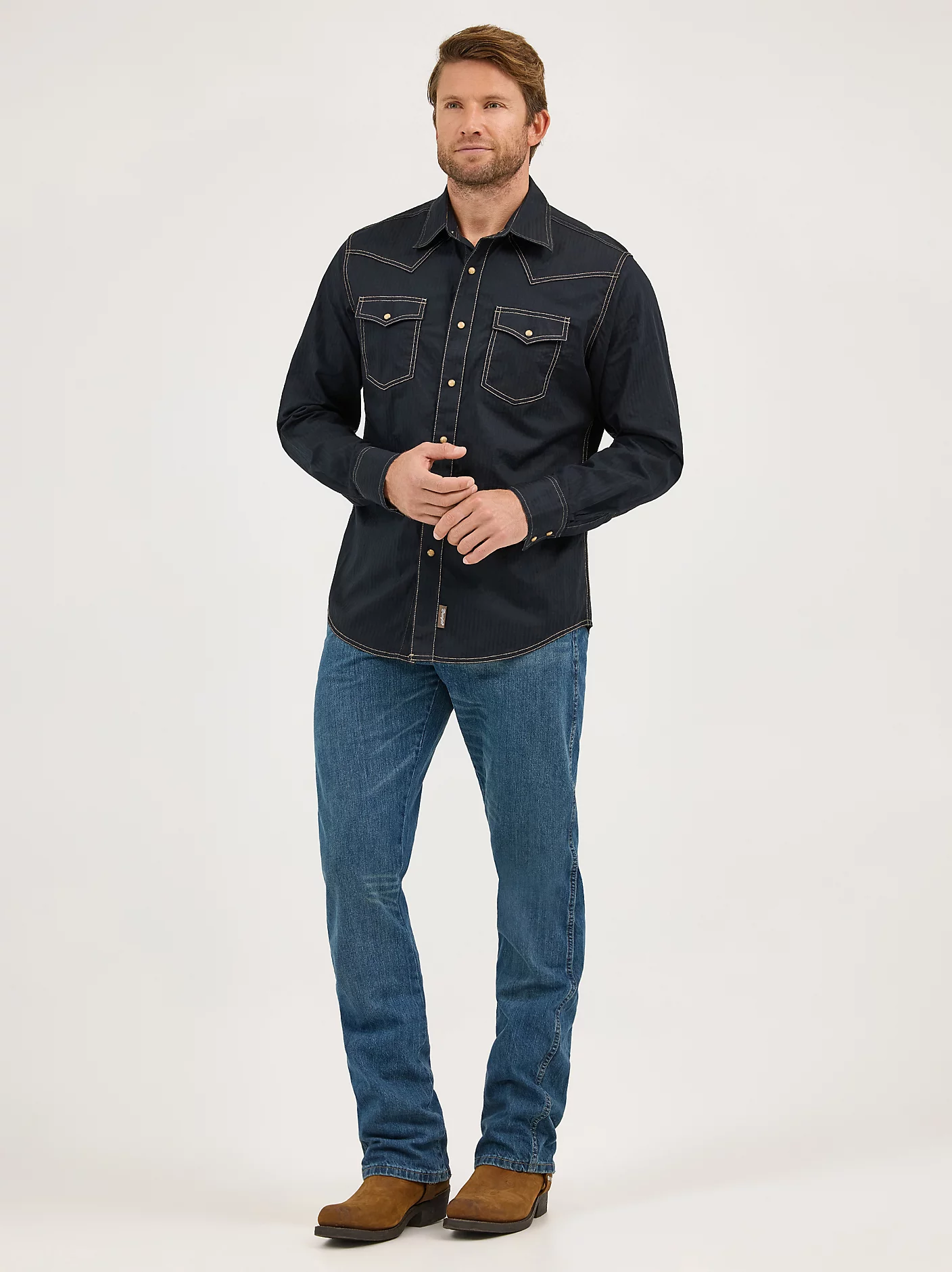 Wrangler Retro Long Sleeve Western Snap Solid Dobby Shirt