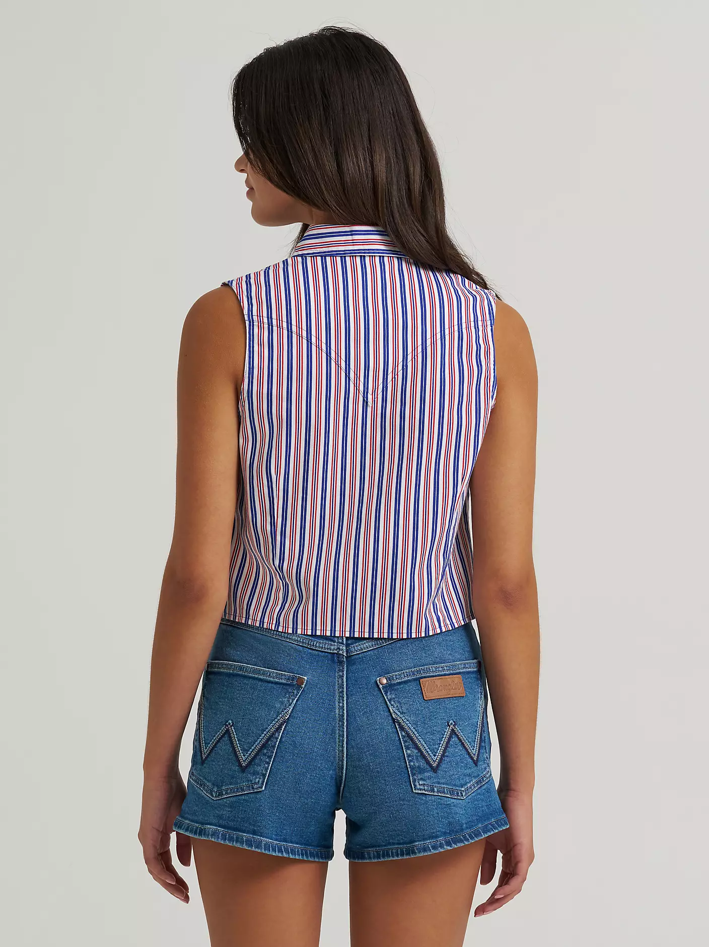 Wrangler Striped Sleeveless Snap Shirt - Blue Stripe