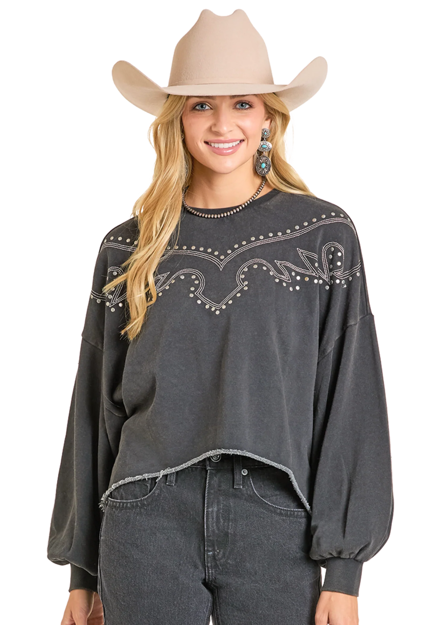 Rock & Roll Studded Sweatshirt - Black