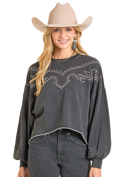 Rock & Roll Studded Sweatshirt - Black