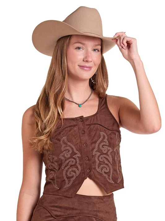 Rock & Roll Embroidered microsuede top - Brown