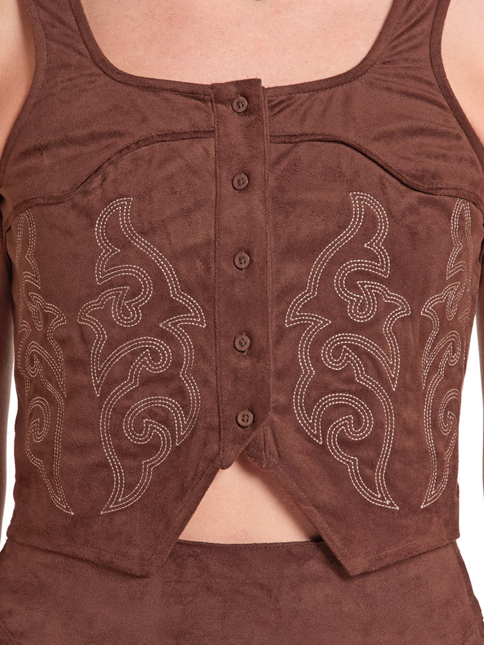 Rock & Roll Embroidered microsuede top - Brown